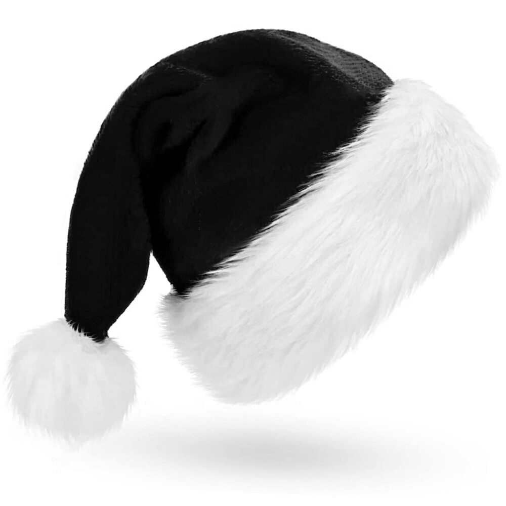 3964 Santa Hat Adults,Black Plush Christmas Hats with White Fur